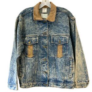 Sergio Valente Acid-Wash Denim Jacket Genuine Leather Trim Argentina Size Small
